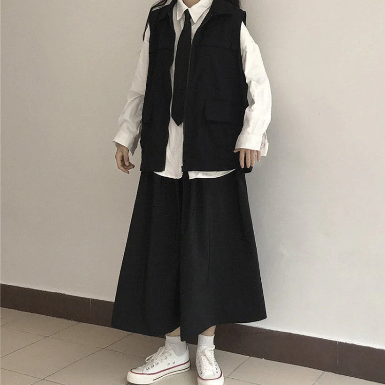 High Waist Drape Skirt Loose And Thin Mid-Length A-Line Skirt, Size: L(Black) - Image 3