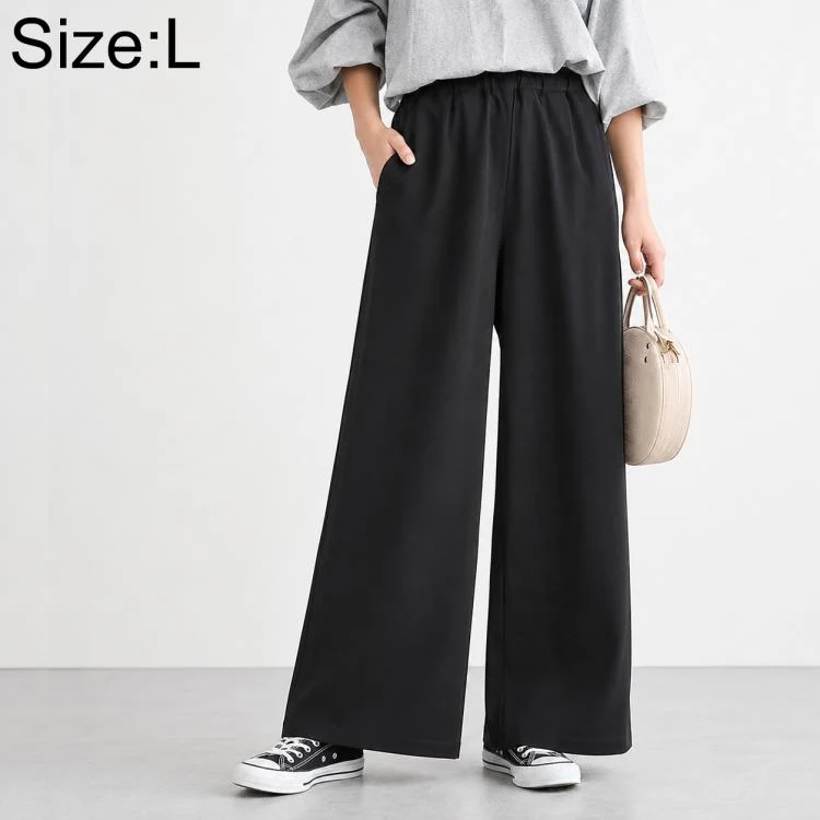 High-Waisted Wide-Leg Women Pants, Size:L(Black)