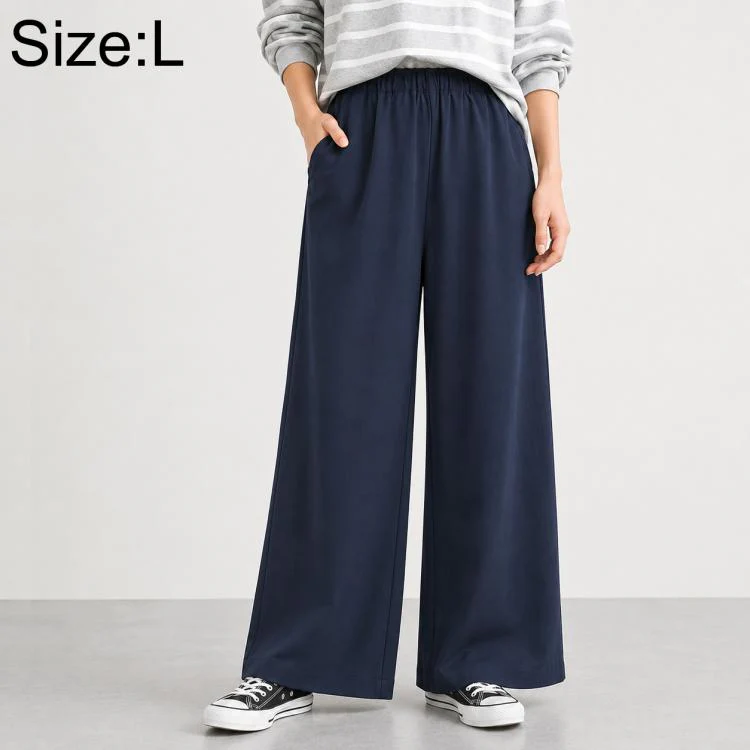 High-Waisted Wide-Leg Women Pants, Size:L(Navy Blue)