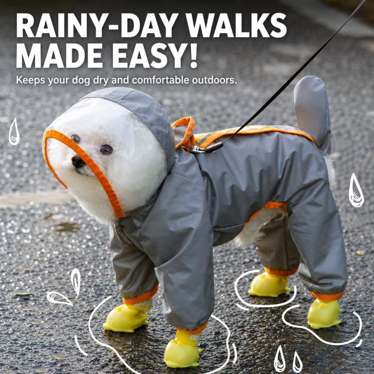 Hipipet Color Block Raincoat For Medium & Small Dogs With Traction Design Frosted Edged Transparent Pet Rain Jacket With Tail Cover, Size: M(Green) - Image 3