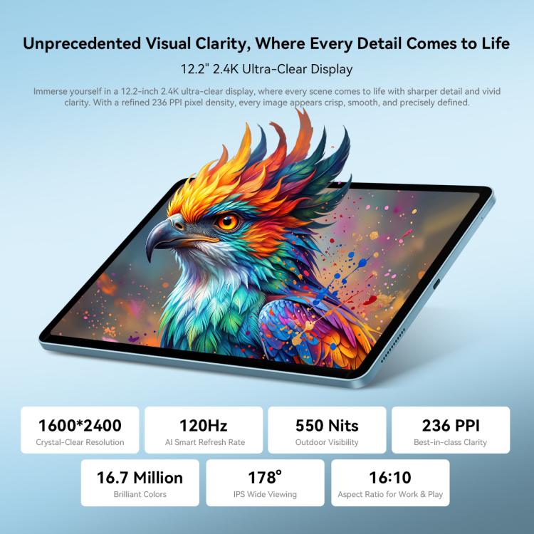 [HK Warehouse] Blackview MEGA 5 Tablet PC, 8GB+256GB, 12.2 inch Android 16 Unisoc T7300 Octa Core, Network: 4G, Global Version with Google Play (Grey) - Image 4