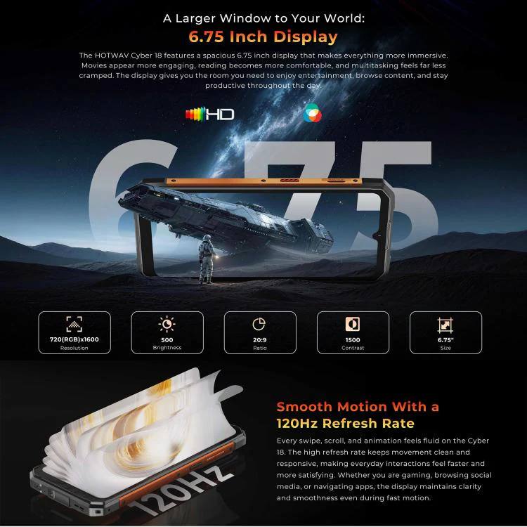[HK Warehouse] HOTWAV Cyber 18 Rugged Phone, 8GB+256GB, 6.75 inch Android 16 Unisoc T7250 UMS9230E Octa Core, Network: 4G, NFC, OTG (Orange) - Image 11