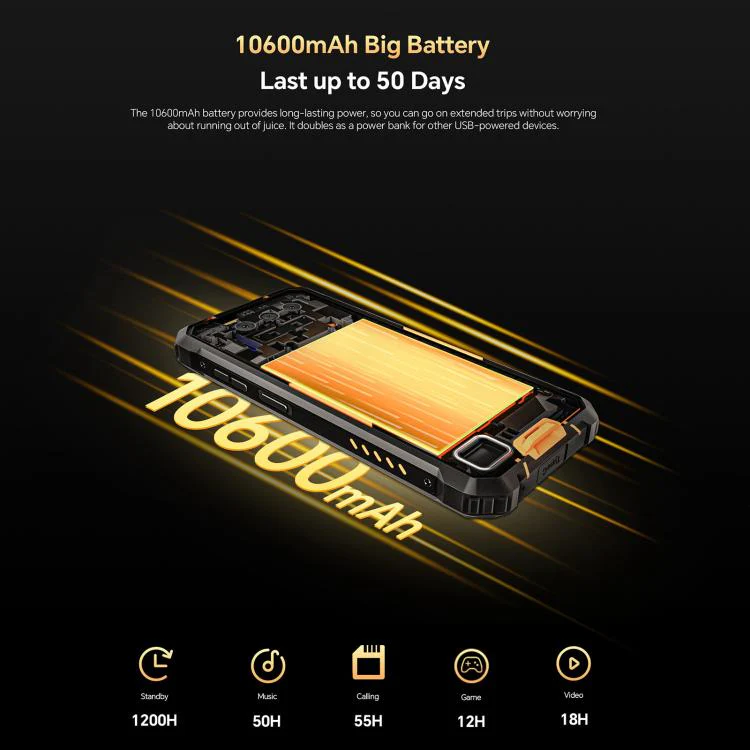 [HK Warehouse] Oukitel WP23 Plus Rugged Phone, 4GB+128GB, 6.52 inch Android 14.0Unisoc T606 Octa-core, NFC, OTG, Network: 4G (Orange) - Image 7