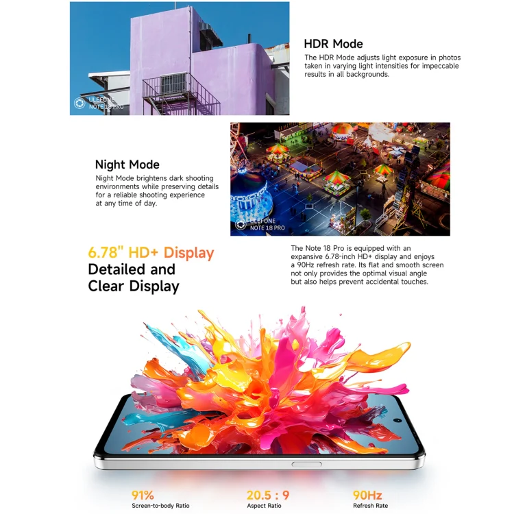 [HK Warehouse] Ulefone Note 18 Pro, 6GB+256GB, Face ID & Side Fingerprint, 6.78 inch Android 14 MediaTek Helio G91 MTK6769 Octa Core, Network: 4G, Dual SIM, OTG, NFC (Lustrous Black) - Image 14