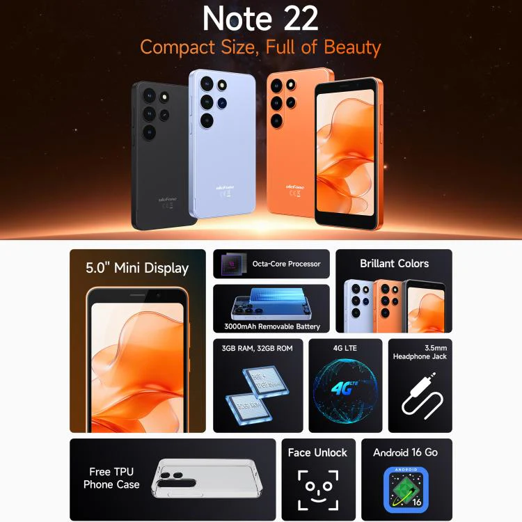 [HK Warehouse] Ulefone Note 22, 3GB+32GB, 5.0 inch Android 16 Go Unisoc T7100 Octa Core, Network: 4G, OTG (Orange) - Image 4
