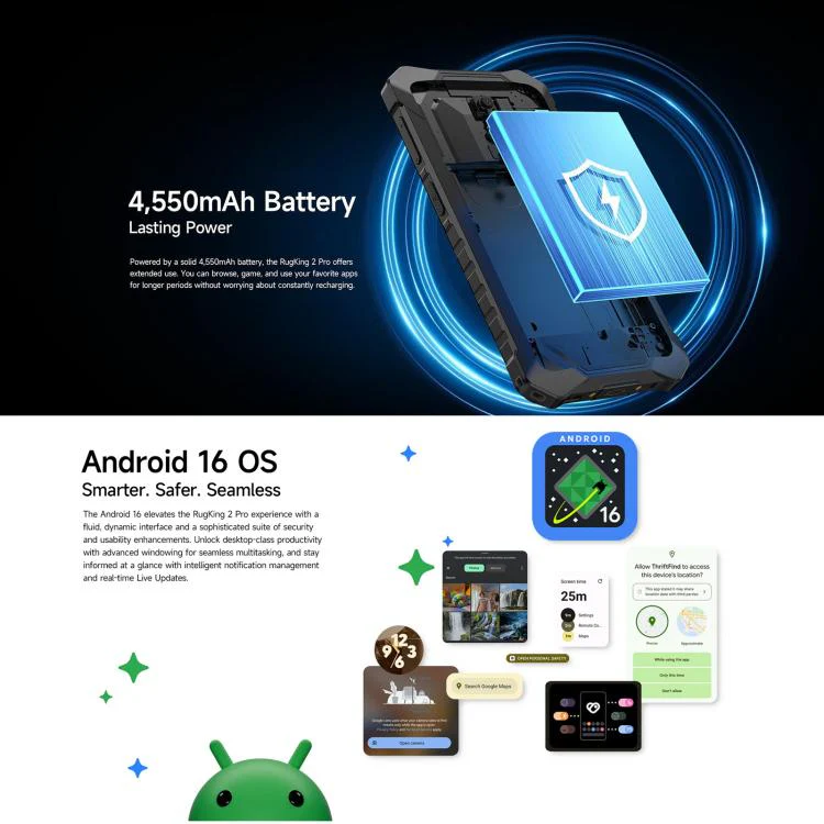 [HK Warehouse] Ulefone RugKing 2 Pro, 4GB+64GB, IP68/IP69K Rugged Phone, 5.45 inch Android 16 Unisoc T7250 Octa Core, Network: 4G, NFC, OTG (Black) - Image 14