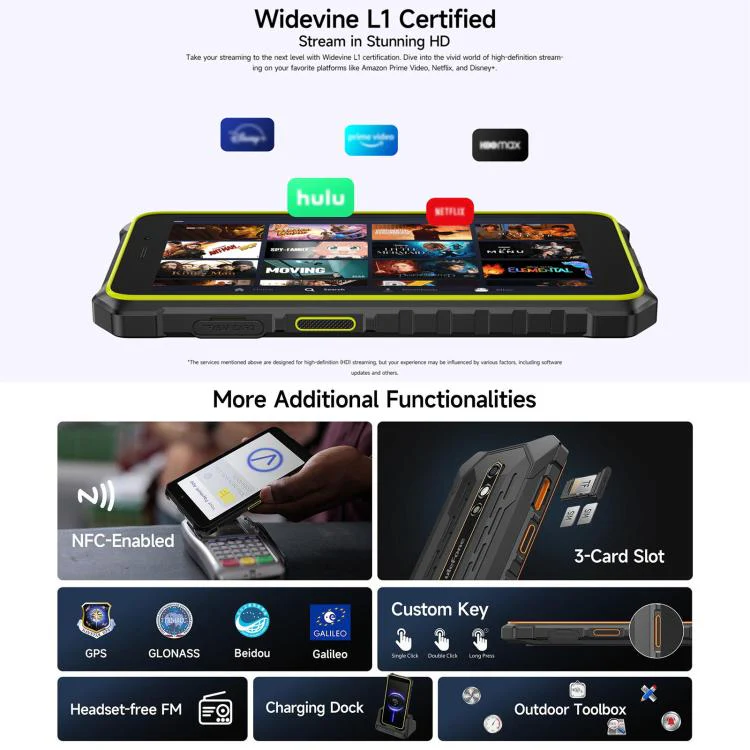 [HK Warehouse] Ulefone RugKing 2 Pro, 4GB+64GB, IP68/IP69K Rugged Phone, 5.45 inch Android 16 Unisoc T7250 Octa Core, Network: 4G, NFC, OTG (Green) - Image 15