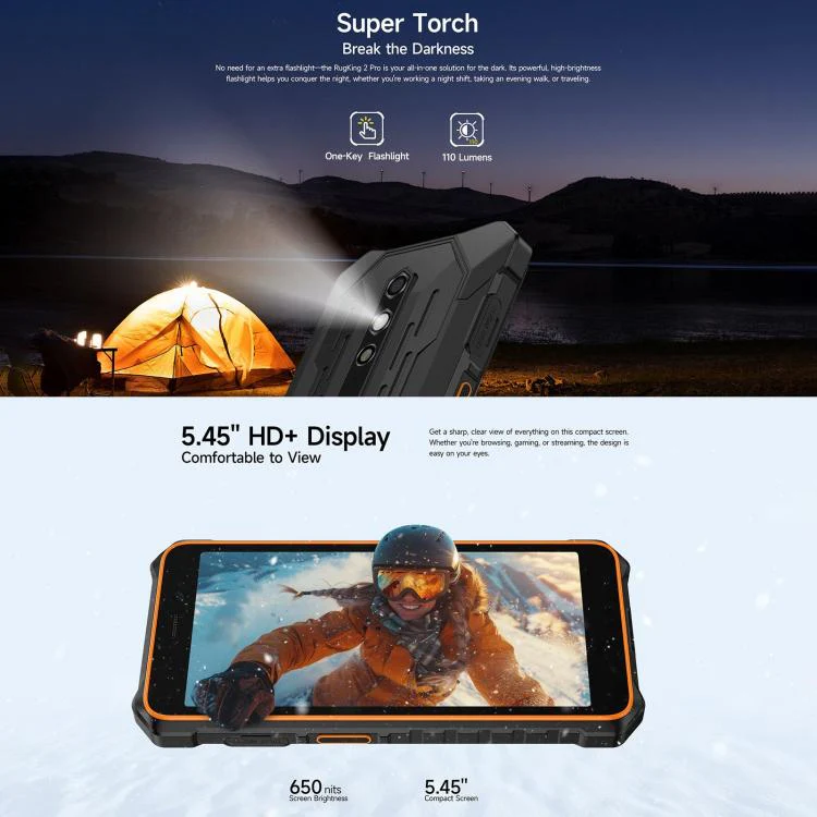 [HK Warehouse] Ulefone RugKing 2 Pro, 4GB+64GB, IP68/IP69K Rugged Phone, 5.45 inch Android 16 Unisoc T7250 Octa Core, Network: 4G, NFC, OTG (Orange) - Image 11