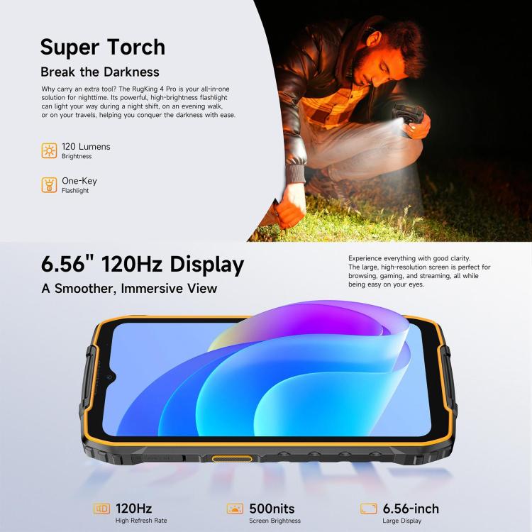 [HK Warehouse] Ulefone RugKing 4 Pro, 8GB+128GB, IP68/IP69K Rugged Phone, 6.56 inch Android 16 Unisoc T7250 Octa Core, Network: 4G, NFC, OTG (Black) - Image 12