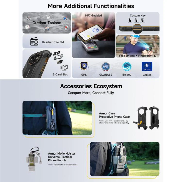 [HK Warehouse] Ulefone RugKing 4 Pro, 8GB+128GB, IP68/IP69K Rugged Phone, 6.56 inch Android 16 Unisoc T7250 Octa Core, Network: 4G, NFC, OTG (Black) - Image 17