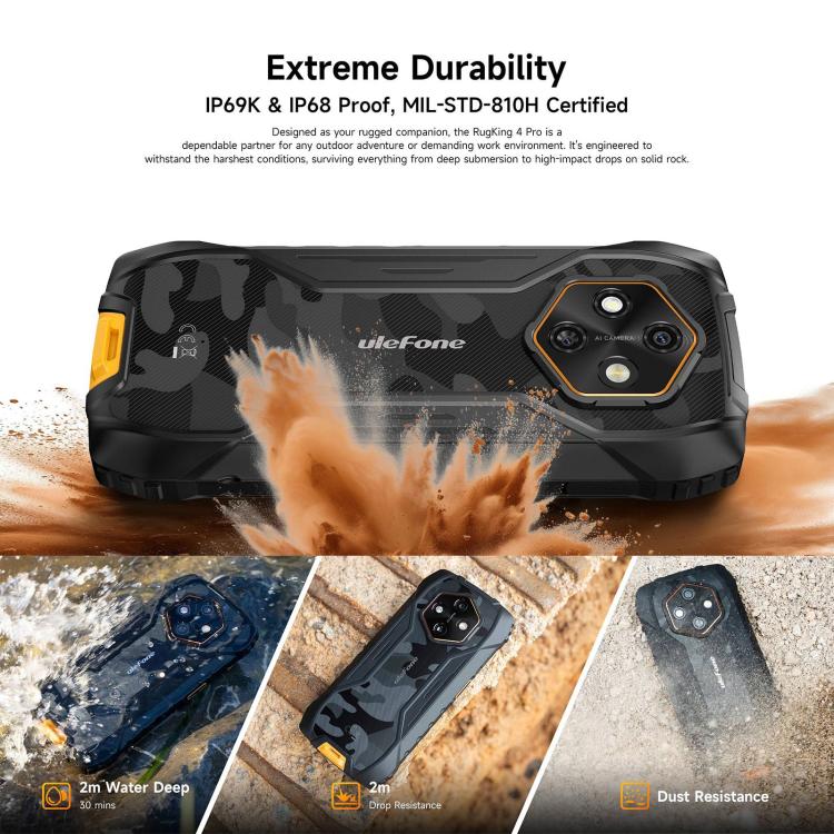 [HK Warehouse] Ulefone RugKing 4 Pro, 8GB+128GB, IP68/IP69K Rugged Phone, 6.56 inch Android 16 Unisoc T7250 Octa Core, Network: 4G, NFC, OTG (Black) - Image 6
