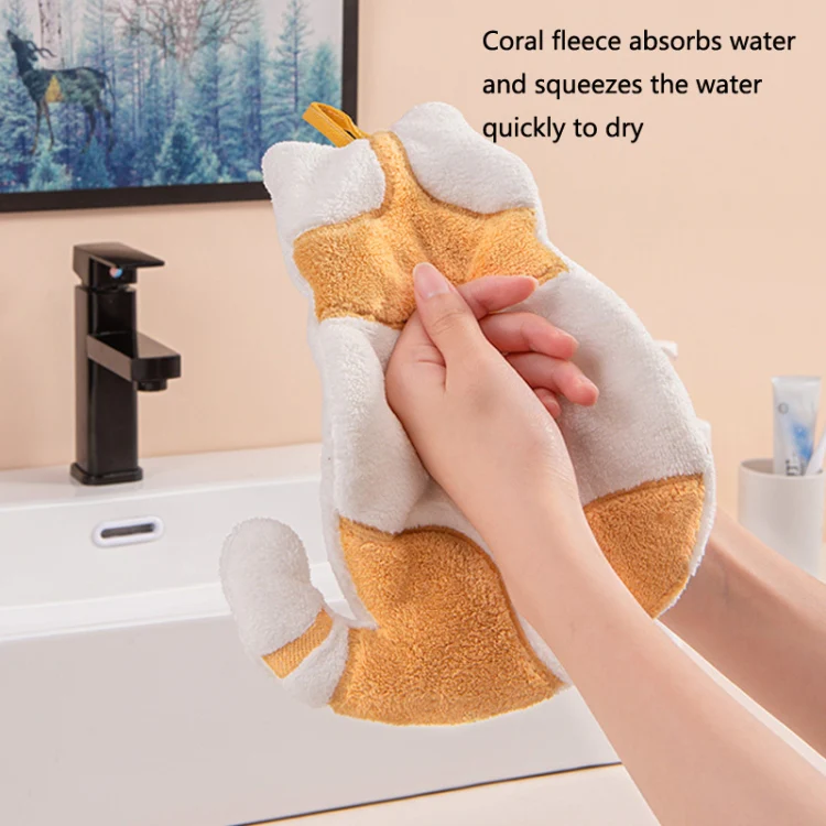 Home Kitchen Bathroom Cute Cat Hand Towel(Grey) - Image 5