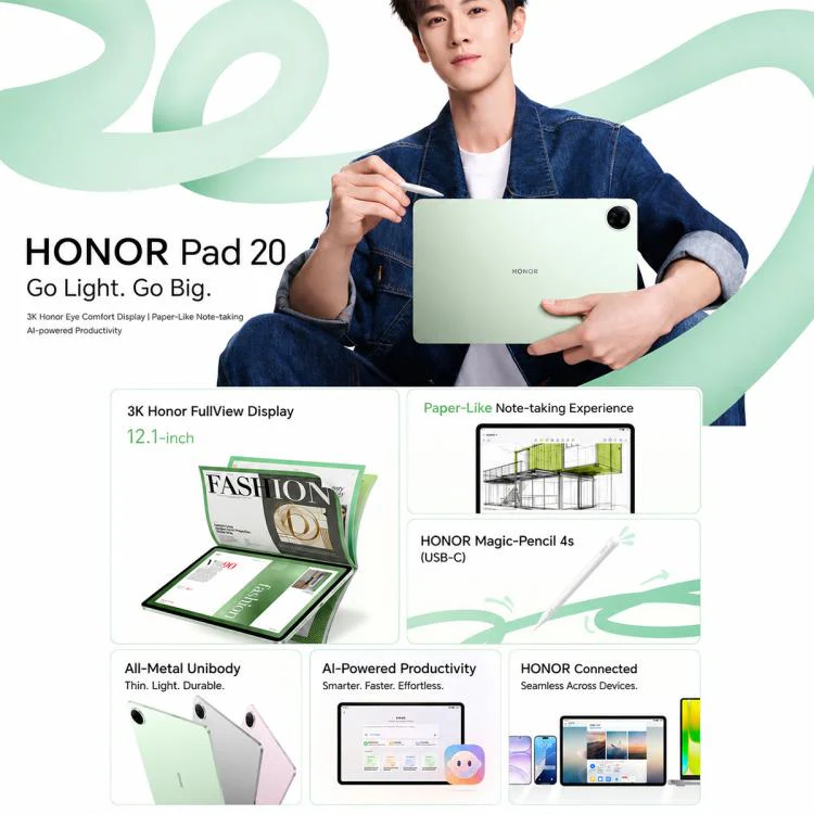 Honor Pad 20 Lite Edition WiFi Tablet PC, 12.1 inch 6GB+128GB MagicOS 10 Qualcomm Snapdragon 7 Gen3 Octa Core, US Plug (Grey) - Image 6