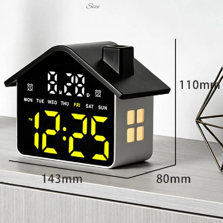 House-Shaped Digital Alarm Clock with Night Light Dual Alarms & Timer Function, 4-Level Brightness(GH9033 White+Blue Light) - Image 8