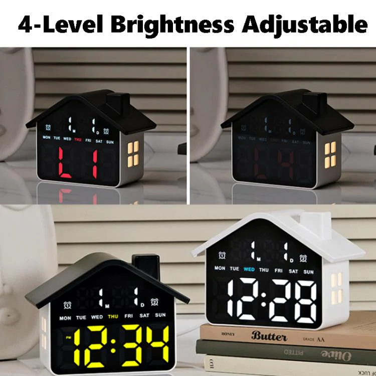 House-Shaped Digital Alarm Clock with Night Light Dual Alarms & Timer Function, 4-Level Brightness(GH9033 White+Green Light) - Image 6