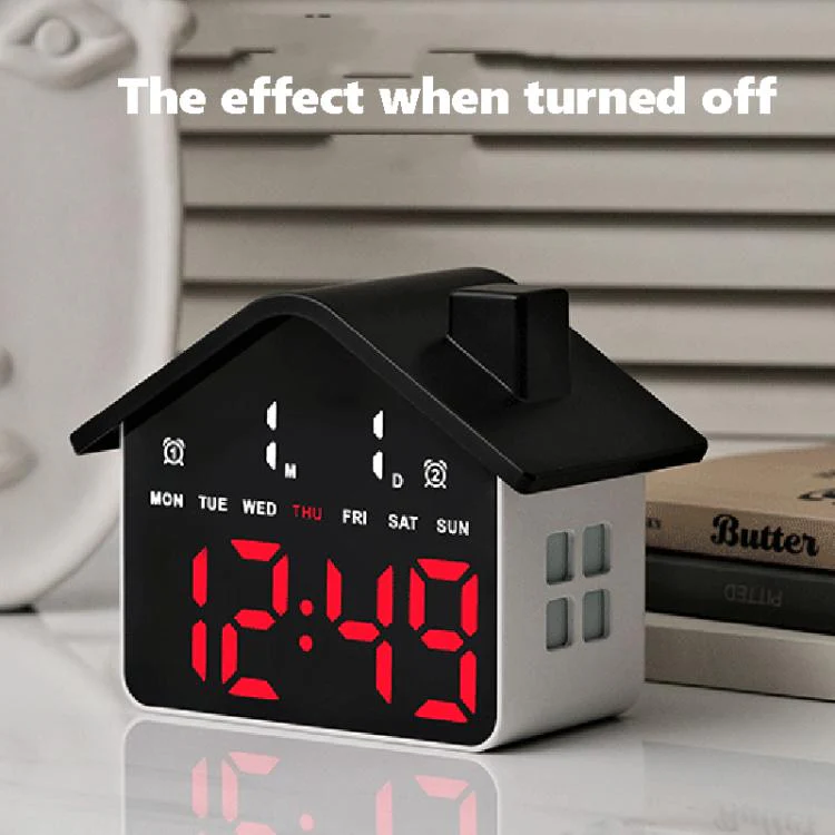 House-Shaped Digital Alarm Clock with Night Light Dual Alarms & Timer Function, 4-Level Brightness(GH9033 White+Red Light) - Image 5
