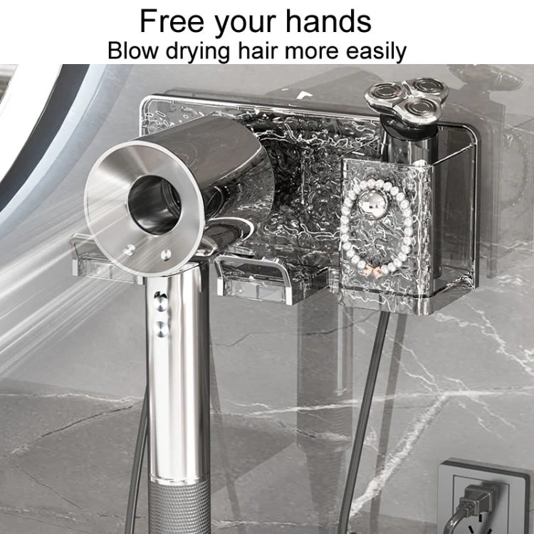 Household Hair Dryer Shelf Bathroom No Punching Wall Mounted Storage Rack(Milky White Silver) - Image 5