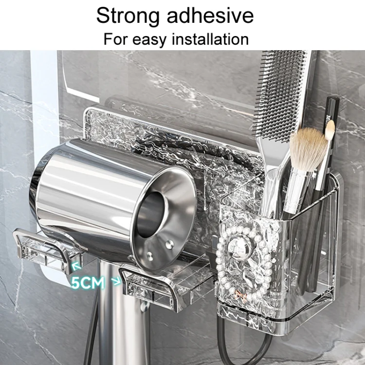 Household Hair Dryer Shelf Bathroom No Punching Wall Mounted Storage Rack(Transparent Silver) - Image 6