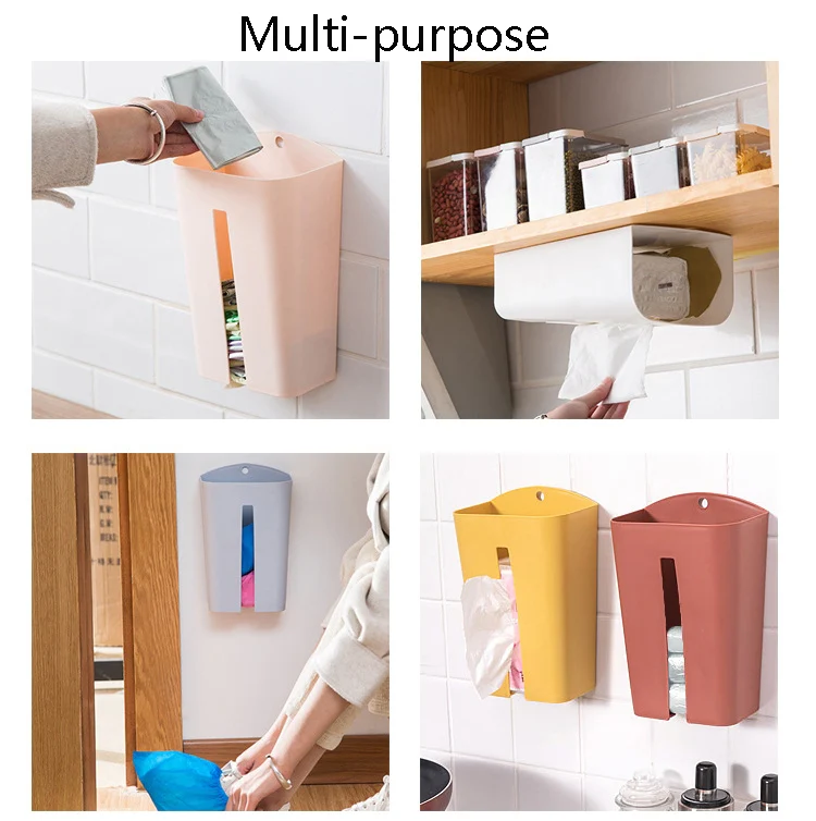 Household Wall-Mounted Paper Towel Extraction Box Kitchen Debris Sorting Box Garbage Bag Plastic Bag Storage Box(Brown) - Image 5
