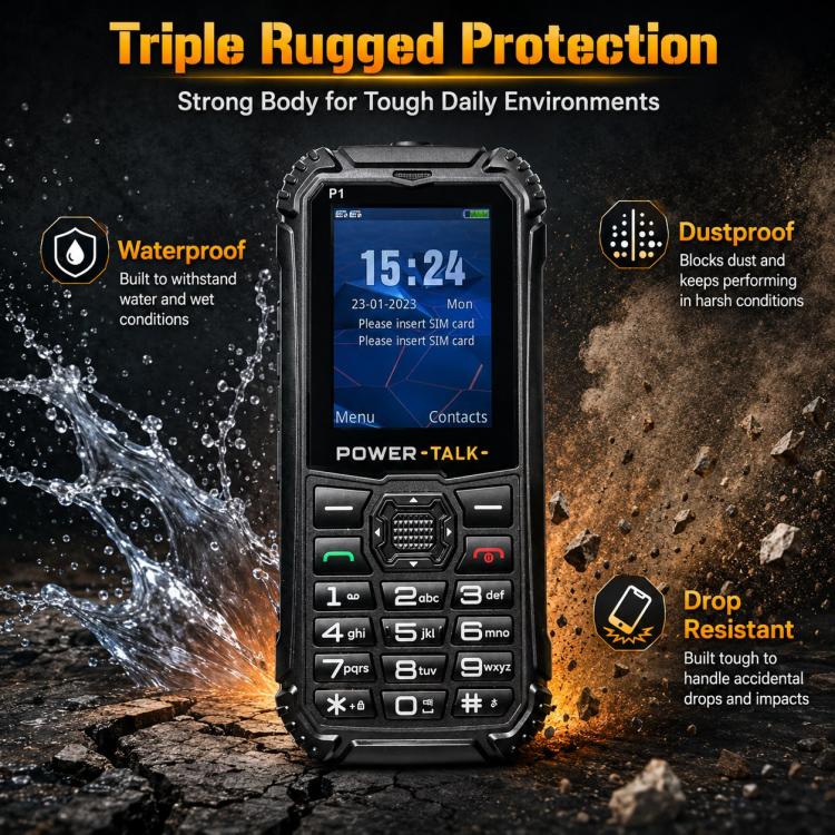 HP219 IP68 Rugged Phone, 2.4 inch, SC6531E, Network: 2G, BT, FM, SOS, Torch, Plug:EU Plug(Black) - Image 7