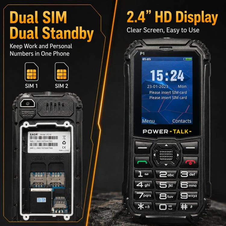 HP219 IP68 Rugged Phone, 2.4 inch, SC6531E, Network: 2G, BT, FM, SOS, Torch, Plug:UK Plug(Black) - Image 11