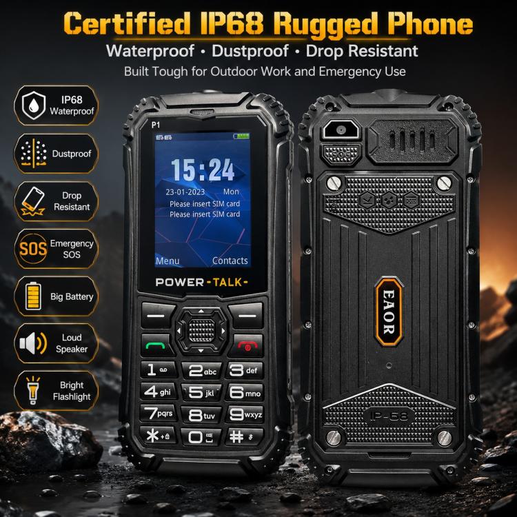 HP219 IP68 Rugged Phone, 2.4 inch, SC6531E, Network: 2G, BT, FM, SOS, Torch, Plug:US Plug(Black) - Image 4
