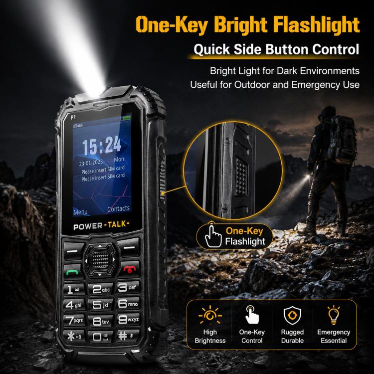 HP219 IP68 Rugged Phone, 2.4 inch, SC6531E, Network: 2G, BT, FM, SOS, Torch, Plug:US Plug(Black) - Image 5