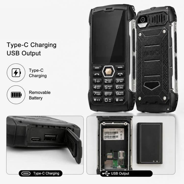 HP288 IP68 Rugged Phone, 2.8 inch, 4000mAh Battery, Network: 2G, BT, FM, SOS, Torch, Russian Keyboard, Plug:AU Plug(Black) - Image 3