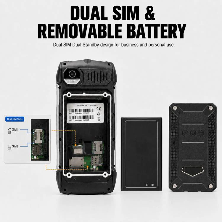 HP288 IP68 Rugged Phone, 2.8 inch, 4000mAh Battery, Network: 2G, BT, FM, SOS, Torch, Russian Keyboard, Plug:EU Plug(Black) - Image 5