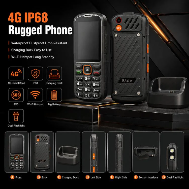 HP290Z 4G IP68 Rugged Phone, 2.8 inch, 3000mAh Battery, Network: 4G, BT, FM, SOS, Torch, With Charging Dock, Plug:EU Plug(Black) - Image 3