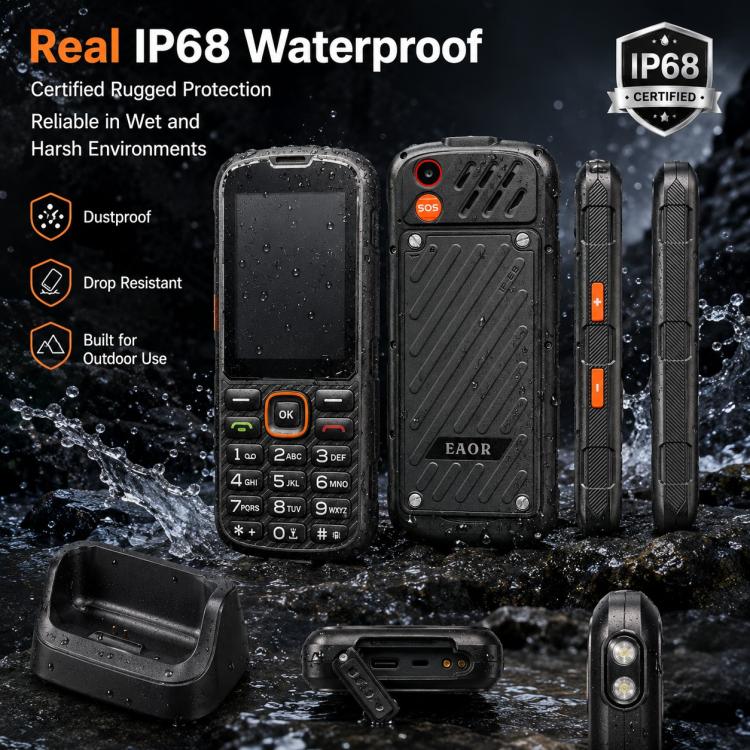 HP290Z 4G IP68 Rugged Phone, 2.8 inch, 3000mAh Battery, Network: 4G, BT, FM, SOS, Torch, With Charging Dock, Plug:EU Plug(Black) - Image 4
