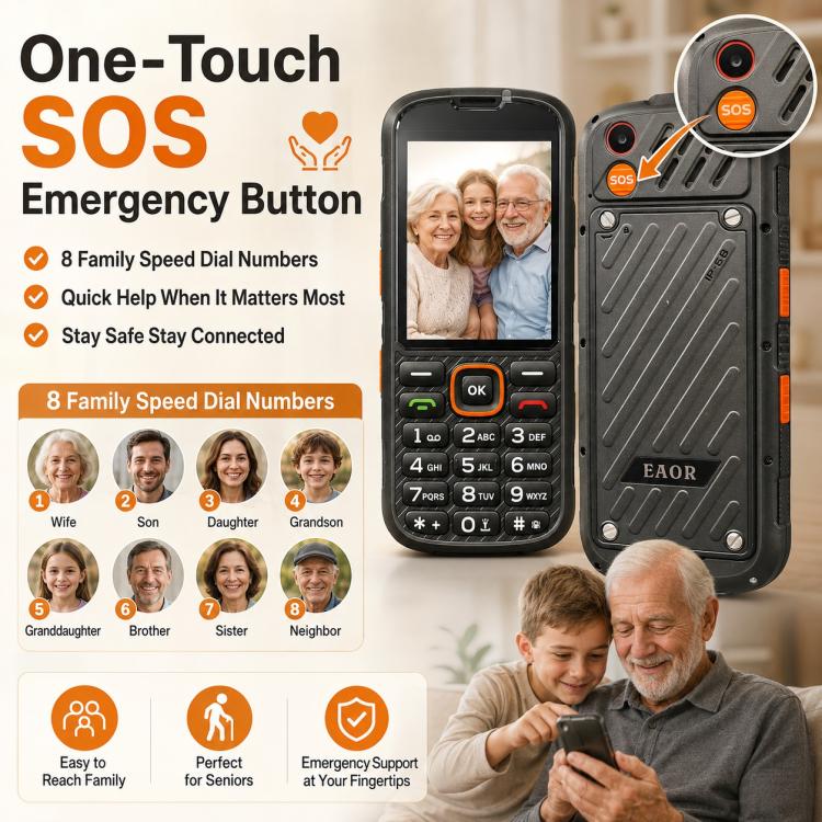 HP290Z 4G IP68 Rugged Phone, 2.8 inch, 3000mAh Battery, Network: 4G, BT, FM, SOS, Torch, With Charging Dock, Plug:EU Plug(Black) - Image 7