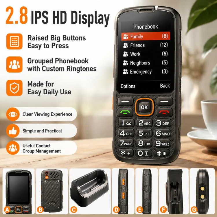 HP290Z 4G IP68 Rugged Phone, 2.8 inch, 3000mAh Battery, Network: 4G, BT, FM, SOS, Torch, With Charging Dock, Plug:EU Plug(Black) - Image 9