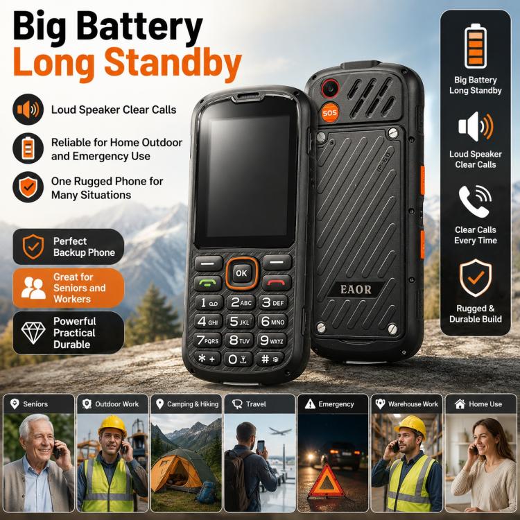 HP290Z 4G IP68 Rugged Phone, 2.8 inch, 3000mAh Battery, Network: 4G, BT, FM, SOS, Torch, With Charging Dock, Plug:UK Plug(Black) - Image 10