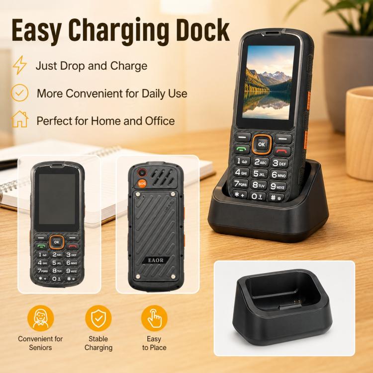 HP290Z 4G IP68 Rugged Phone, 2.8 inch, 3000mAh Battery, Network: 4G, BT, FM, SOS, Torch, With Charging Dock, Plug:UK Plug(Black) - Image 6