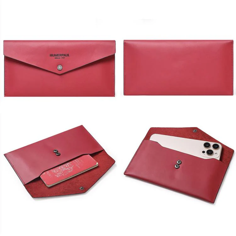 HUMERPAUL HU112 Leather Passport Pouch EnvelopeStyle Business Card Holder(Red) - Image 6
