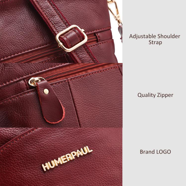 HUMERPAUL WB201 Women Leather Shoulder Bag Large Capacity Crossbody Bag(Red) - Image 5