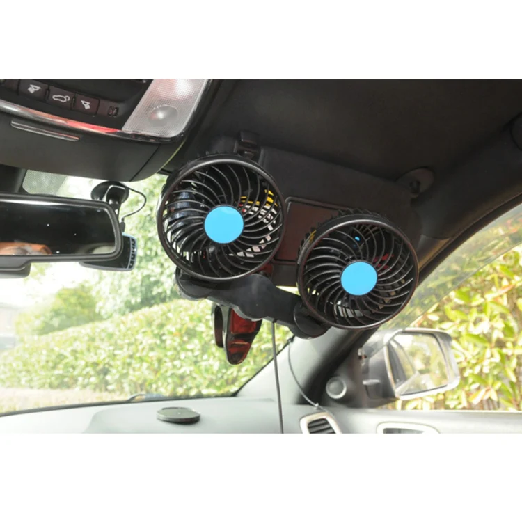 HUXIN HX-T605 7W 360 Degree Adjustable Rotation Clip Two Head Low Noise Mini Electric Car Fan with Gear Switch, DC12V - Image 5