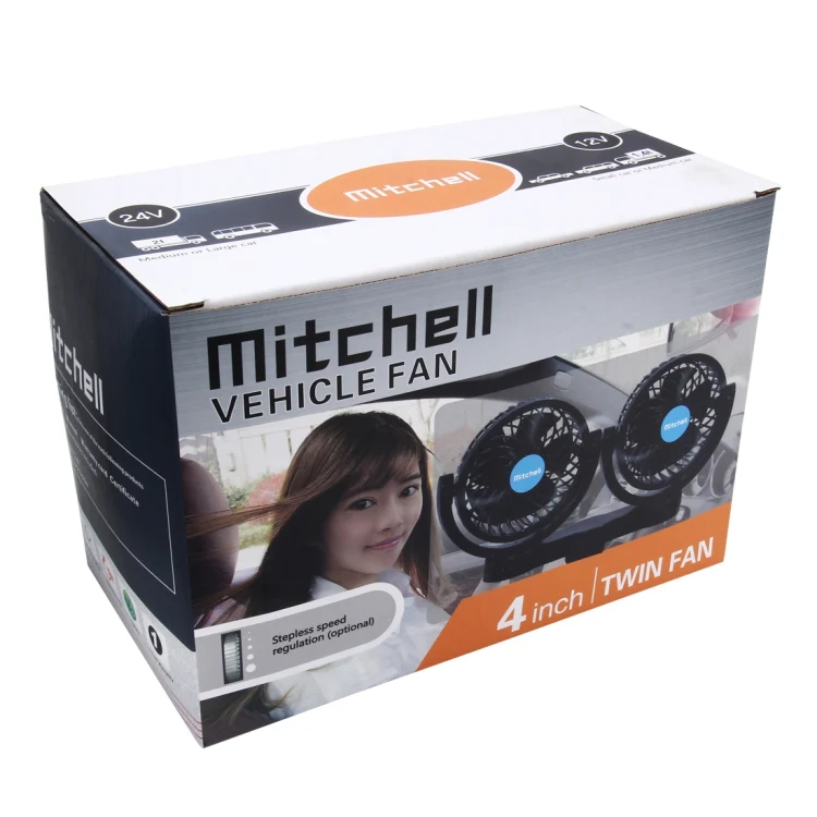 HUXIN HX-T605E 7W 360 Degree Adjustable Rotation Clip Two Head Low Noise Mini Electric Car Fan with Roller Switch, DC12V - Image 4