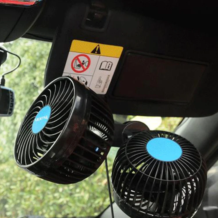 HUXIN HX-T605E 7W 360 Degree Adjustable Rotation Clip Two Head Low Noise Mini Electric Car Fan with Roller Switch, DC12V - Image 6