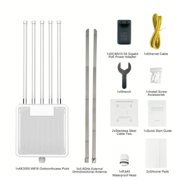 HW3000L IP67 Waterproof 3000Mbps WiFi 6 2.4 / 5G Dual Band High Gain Antenna POE Router, Plug:US Plug(Grey Antenna) - Image 8