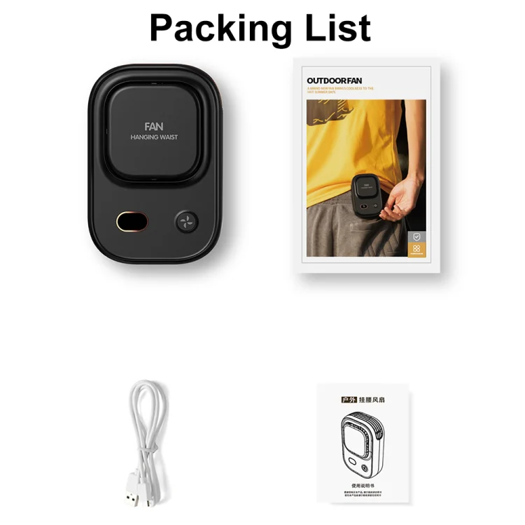 HX-150A Outdoor Digital Display Silent USB Charging Bladeless Waist Hanging Neck Fan(Black) - Image 11