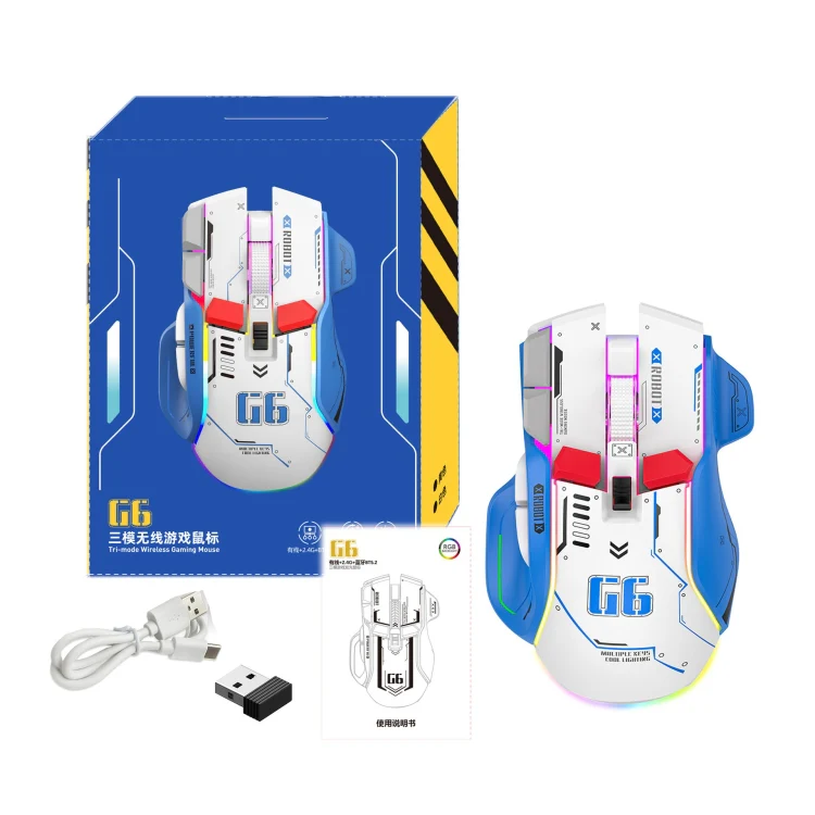 HXSJ G6 10 Keys RGB 12800DPI Tri-mode Wireless Gaming Mouse(White) - Image 2