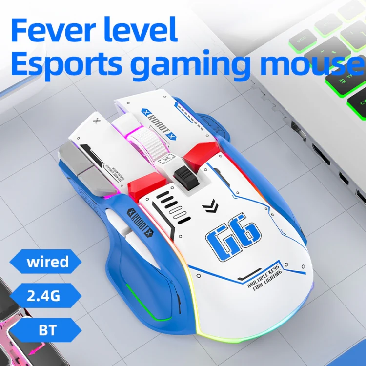 HXSJ G6 10 Keys RGB 12800DPI Tri-mode Wireless Gaming Mouse(White) - Image 3