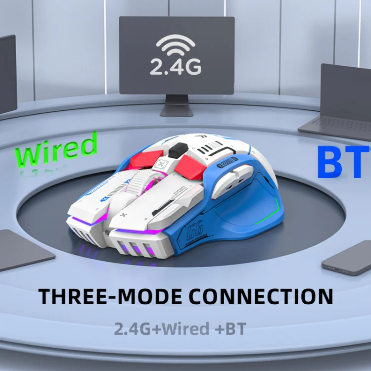 HXSJ G6 10 Keys RGB 12800DPI Tri-mode Wireless Gaming Mouse(White) - Image 5