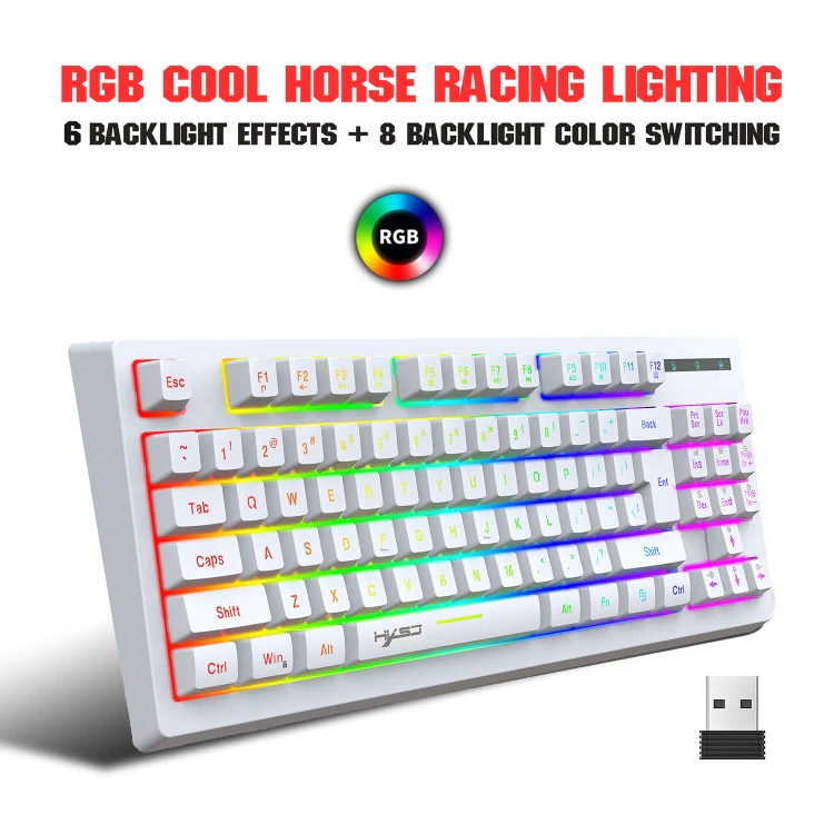 HXSJ L100 87 Keys RGB Backlit Film 2.4G Wireless Keyboard(White) - Image 5