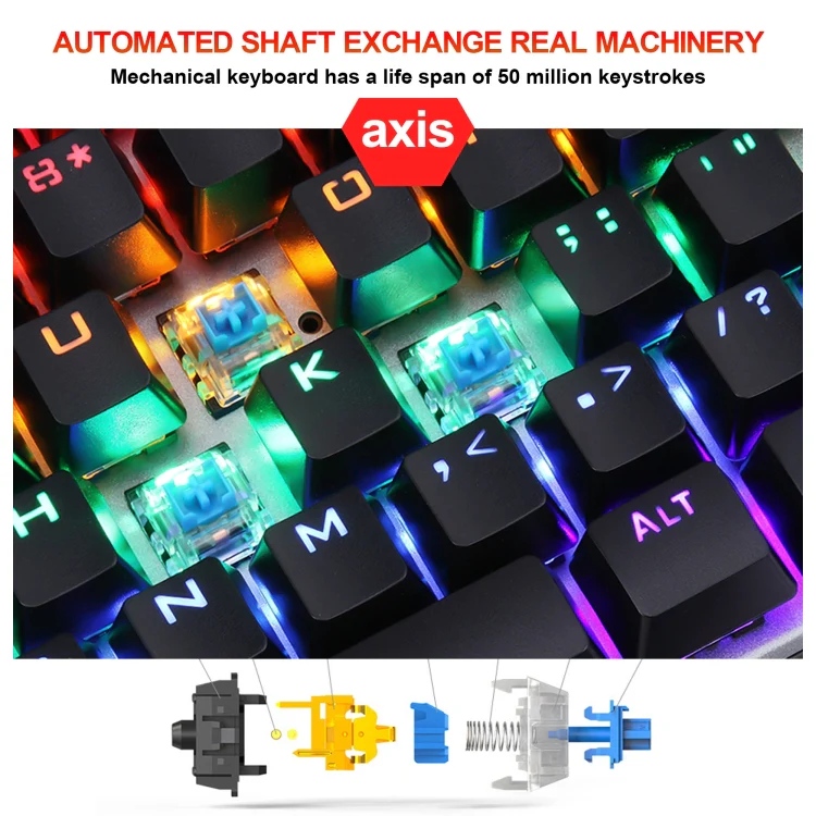 HXSJ L300 104 Keys USB Port LED Lighting Wired Mechanical Keyboard(Black) - Image 3