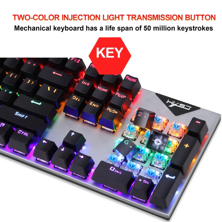 HXSJ L300 104 Keys USB Port LED Lighting Wired Mechanical Keyboard(Black) - Image 4