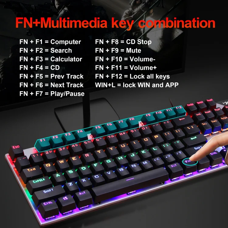 HXSJ L300 104 Keys USB Port LED Lighting Wired Mechanical Keyboard(Black) - Image 7