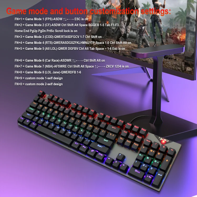 HXSJ L300 104 Keys USB Port LED Lighting Wired Mechanical Keyboard(Black) - Image 9